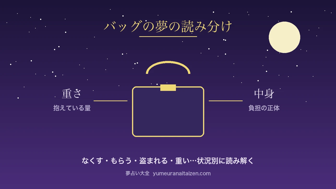 バッグの夢の読み分け図(重さと中身の2軸)