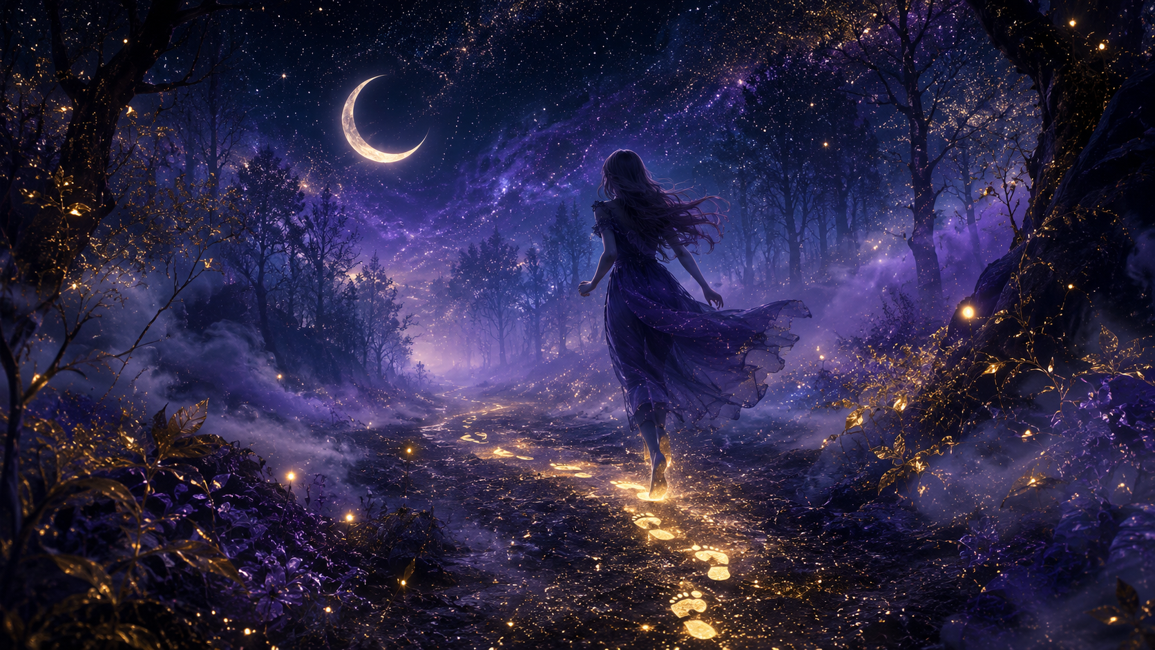 追いかけられる夢のイメージ 月夜の森を走る