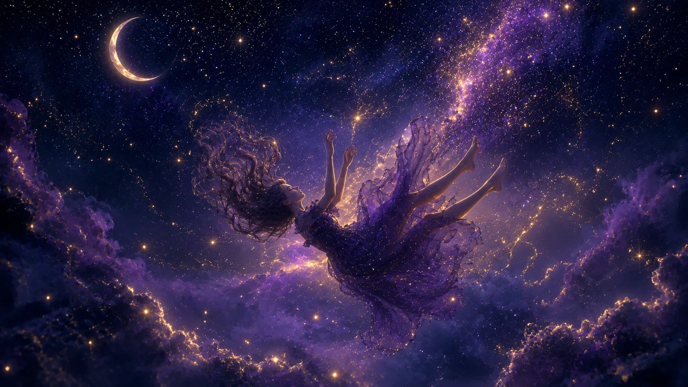 落ちる夢のイメージ 星空に浮遊する