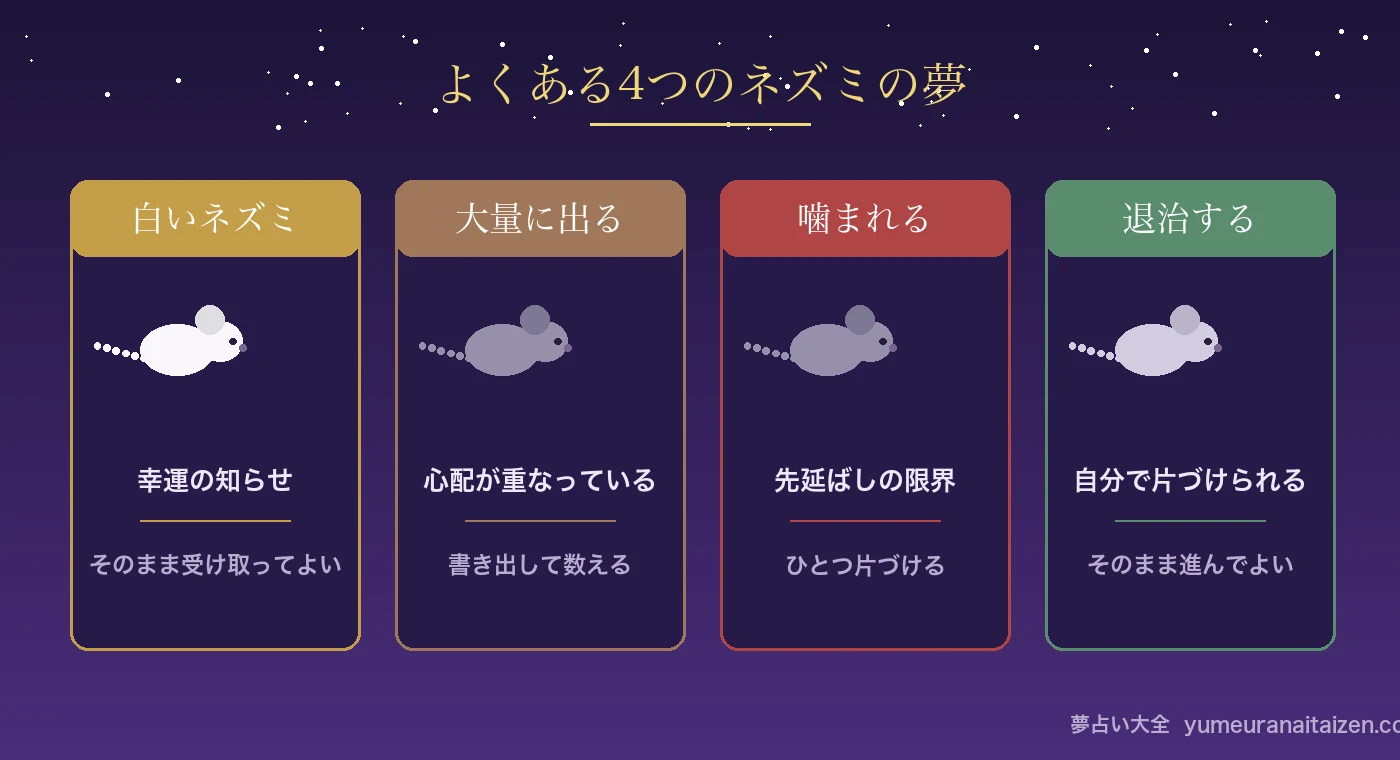 ネズミの夢のよくある4パターンの早見図