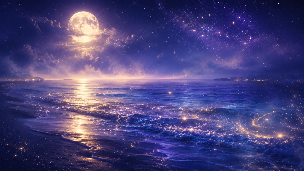 月明かりに照らされた静かな夜の海のイメージ