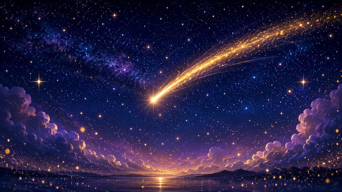 夜空に輝く満天の星と流れ星の幻想的なイメージ