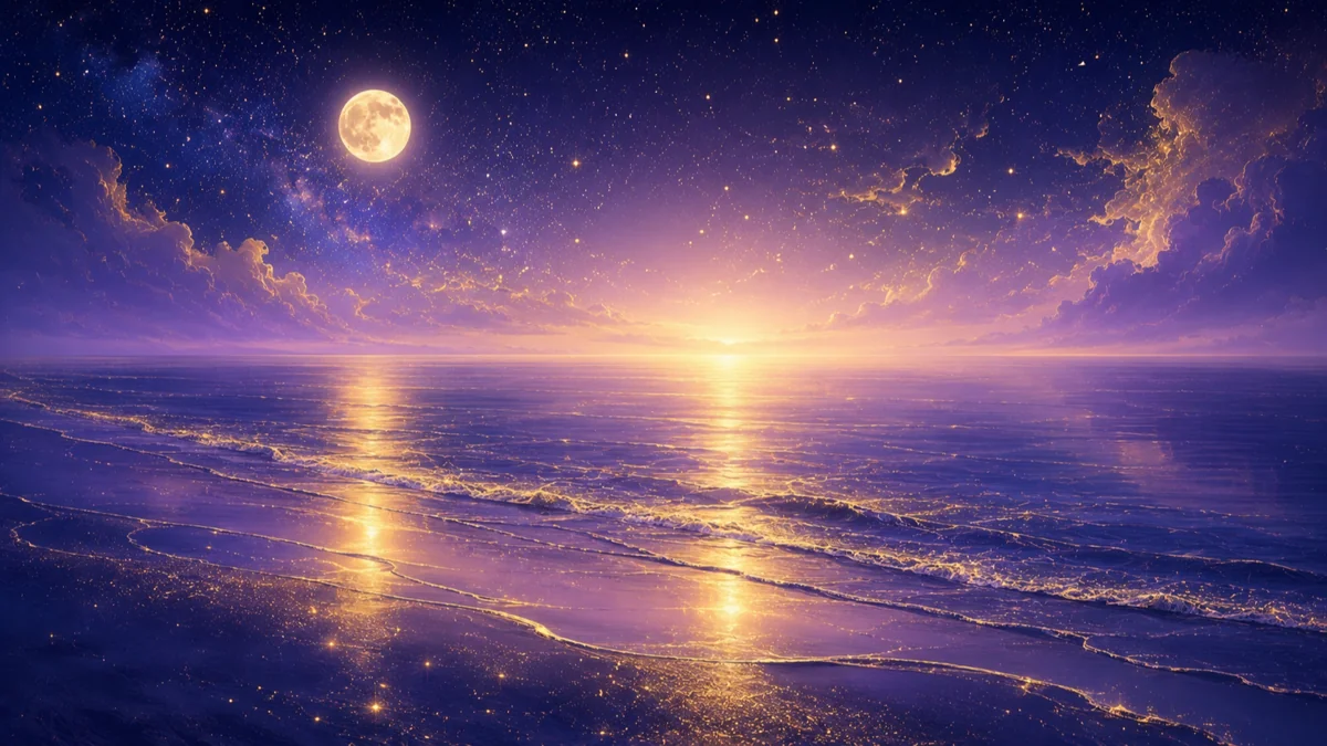 夜明けの静かな海と月明かりのイメージ
