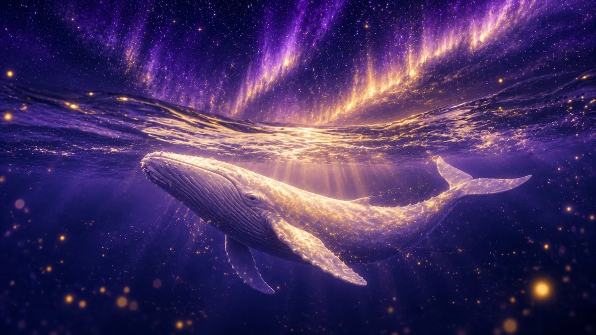 月夜の海を悠々と泳ぐ大きなクジラのイメージ